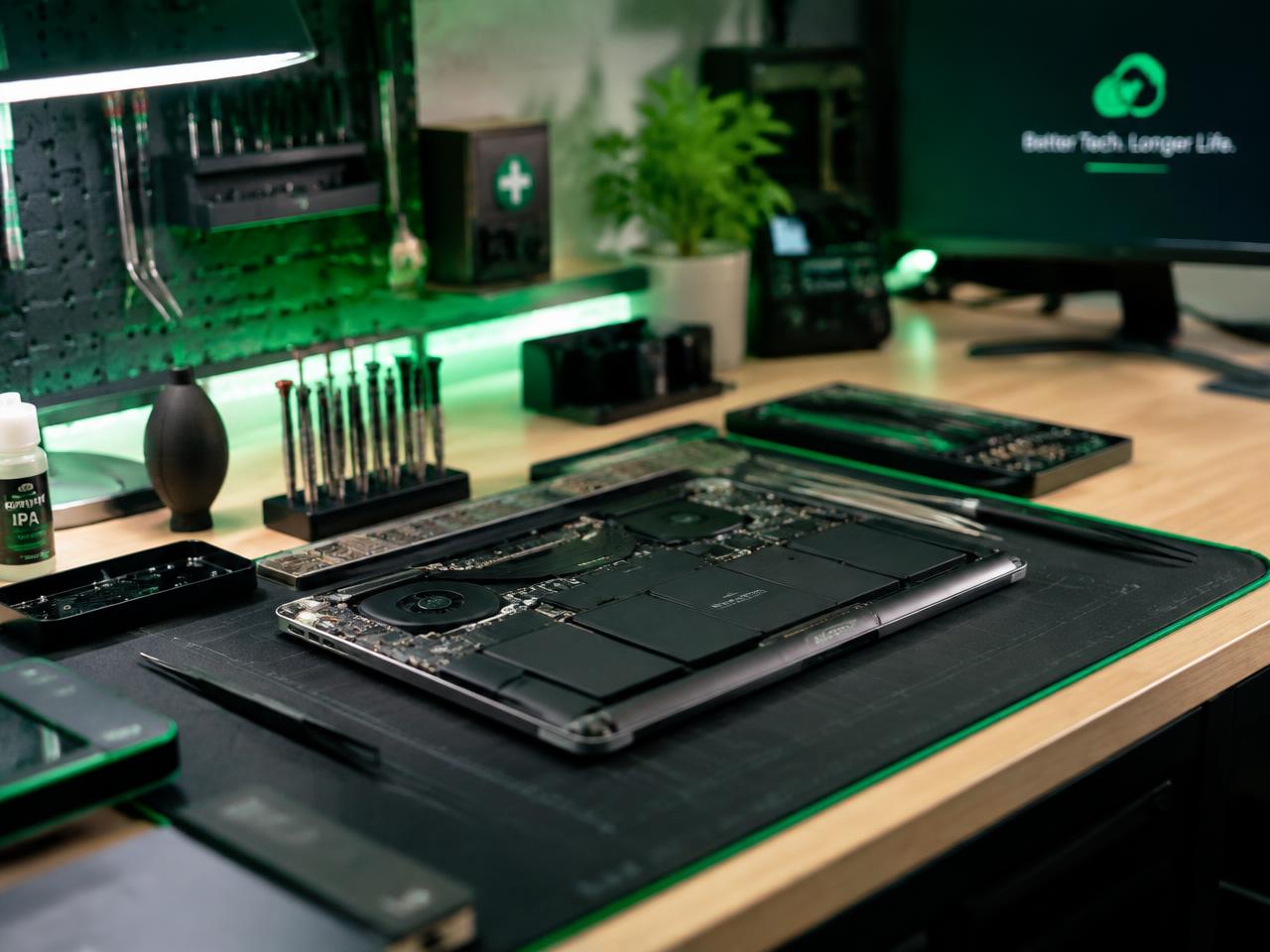 Prüfung und Reparatur eines Computers in der Werkstatt
